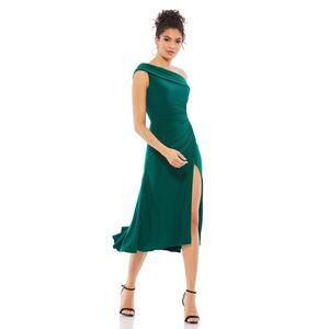 IEENA Mac Duggal Dress Size 10 Green Ruched Off Shoulder Midi Dress 26484 NWOT